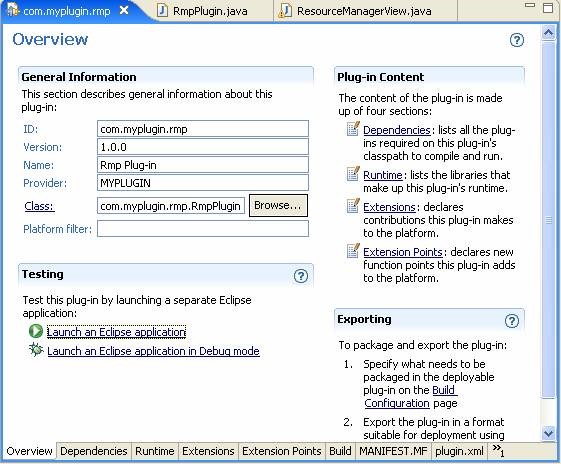 Eclipse plugin menifest Editor overview tab