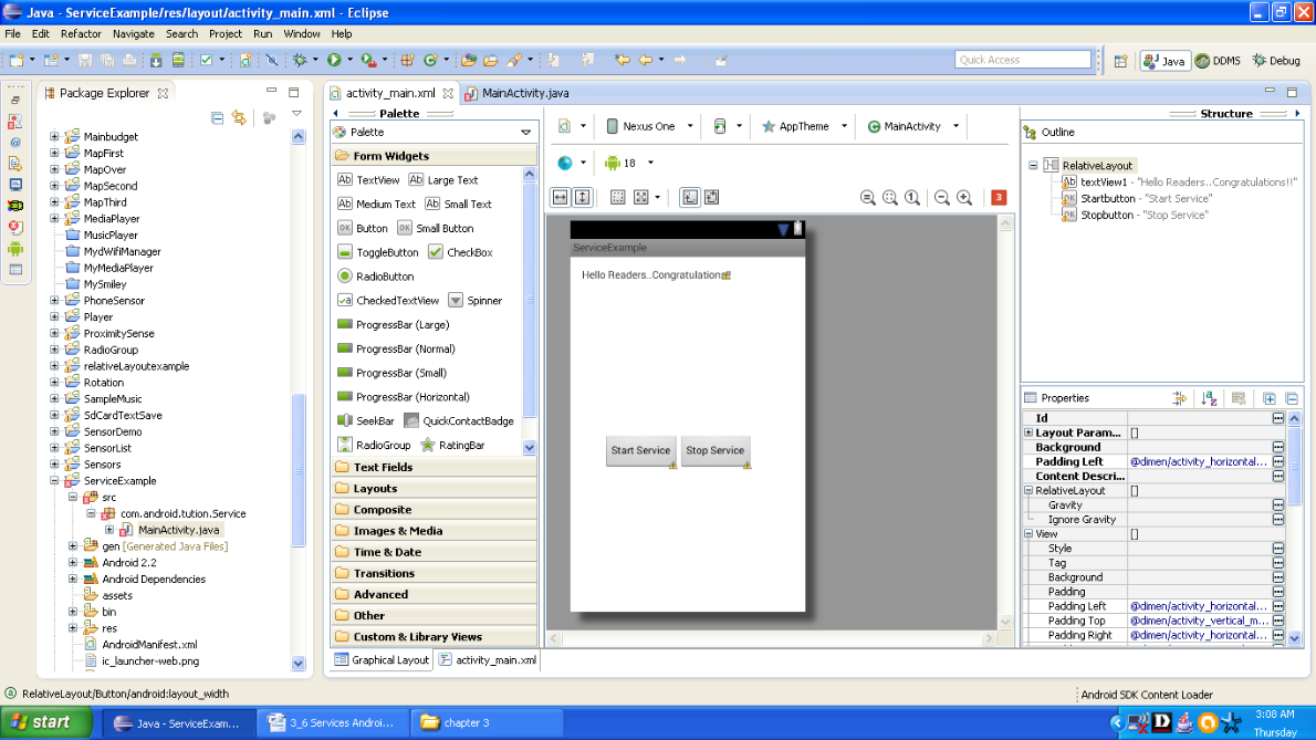 Screenshot of Android Service example