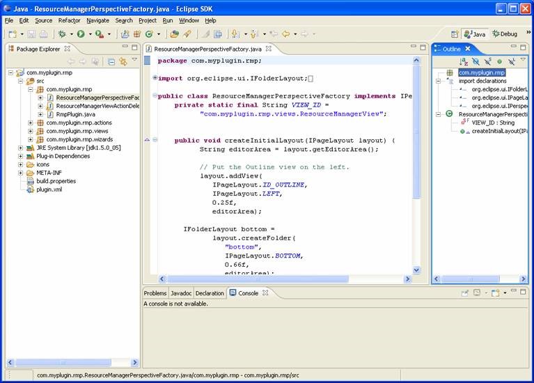 outilne view to display Java resource