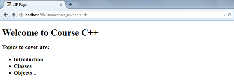 Figure: cpp.jsp on “click” action (for namespace “/cpp”)
