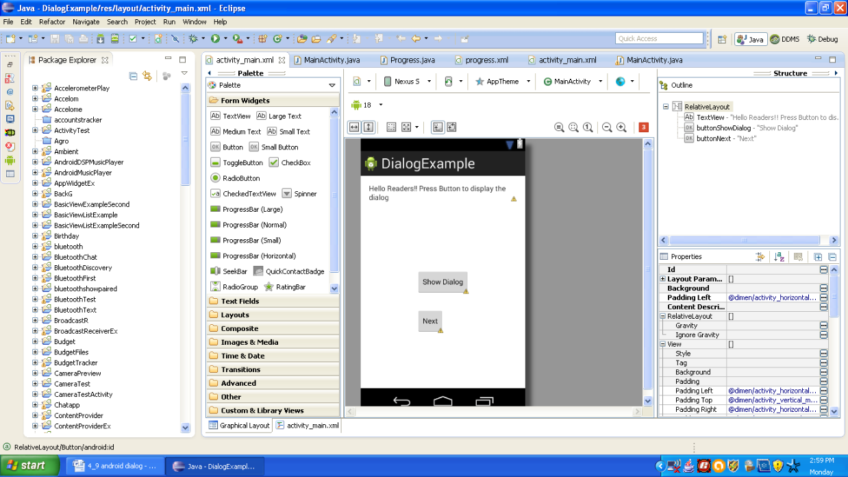Graphical layout of Android Dialog Application