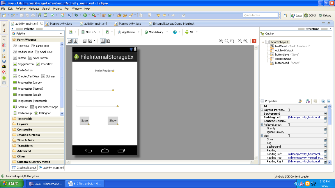 Graphical layout of Android Internal Storage Example